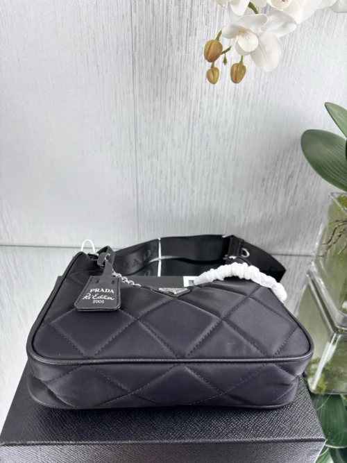 Prada Black Quilted Nylon Hobo Bag