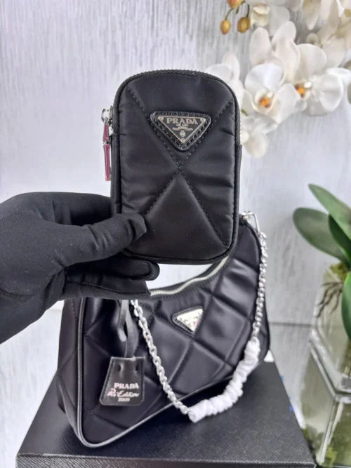 Prada Black Quilted Nylon Hobo Bag