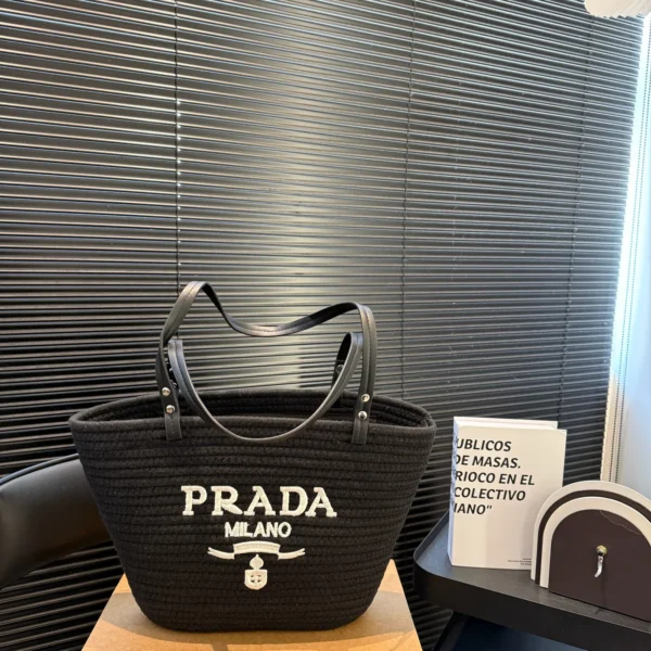 PRADA0061-01 Prada Black Embroidered Leather Top Handle Bag