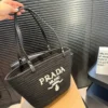 Prada Black Embroidered Leather Top Handle Bag
