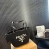 Prada Black Embroidered Leather Top Handle Bag