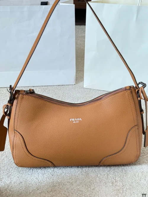 Prada Aimee Brown Leather Hobo Bag