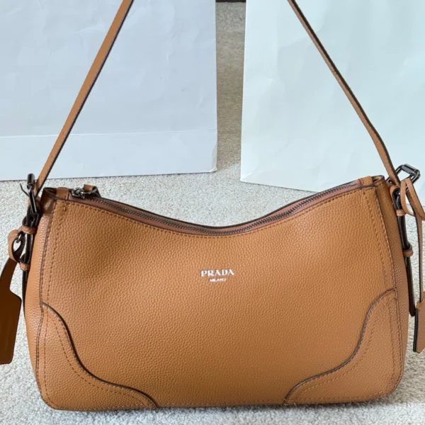 PRADA0122-01 Prada Aimee Brown Leather Hobo Bag