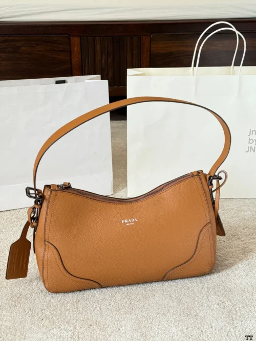 Prada Aimee Brown Leather Hobo Bag