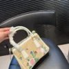 Prada Brown Embroidered Leather Top Handle Bag Style 0124