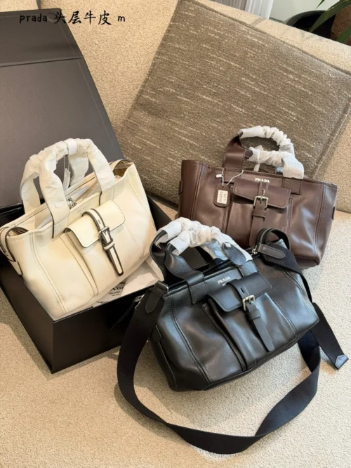 Prada White Leather Top Handle Bag Style 0151