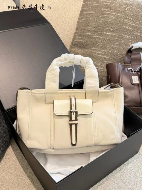 Prada White Leather Top Handle Bag Style 0151