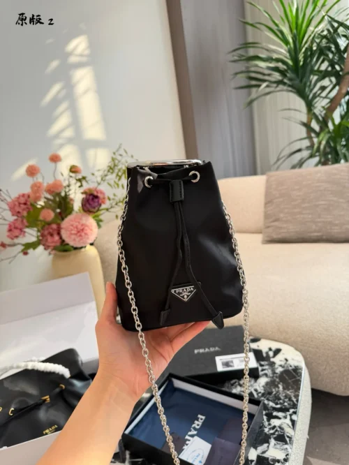 Prada Black Chain Nylon Bucket Bag