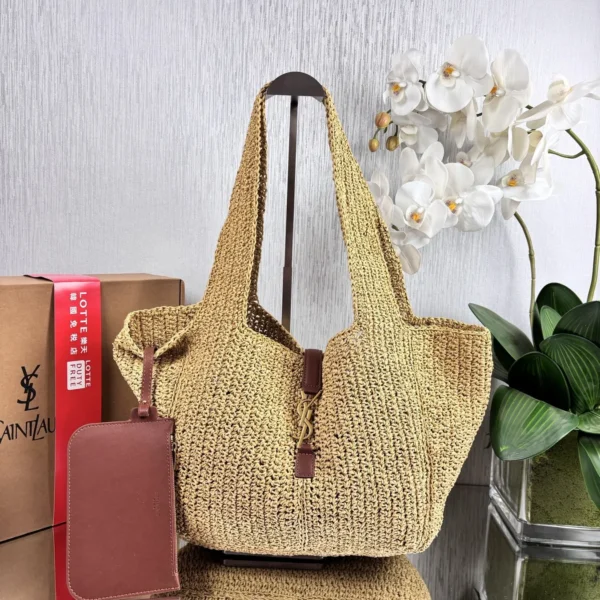 YSL Brown Woven Raffia Backpack