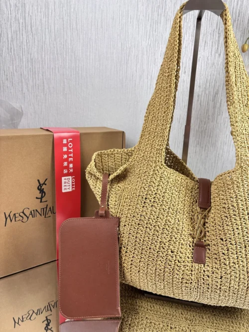 YSL Brown Woven Raffia Backpack