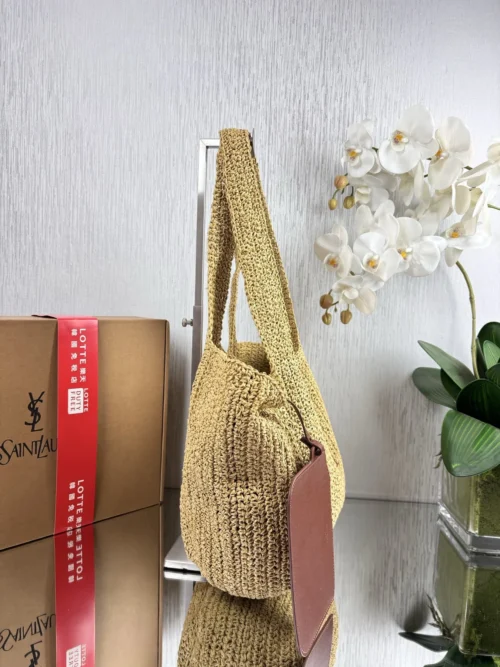 YSL Brown Woven Raffia Backpack