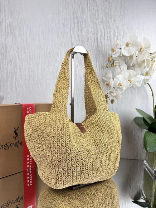 YSL Brown Woven Raffia Backpack