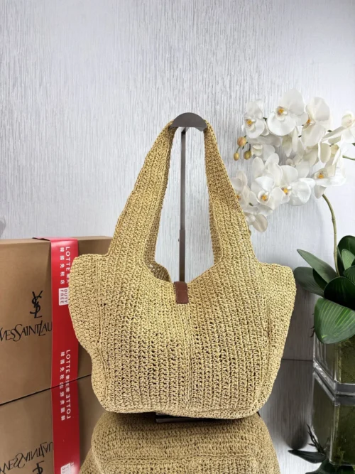 YSL Brown Woven Raffia Backpack