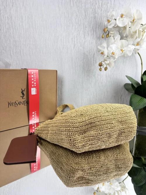 YSL Brown Woven Raffia Backpack