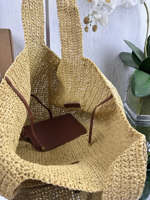 YSL Brown Woven Raffia Backpack