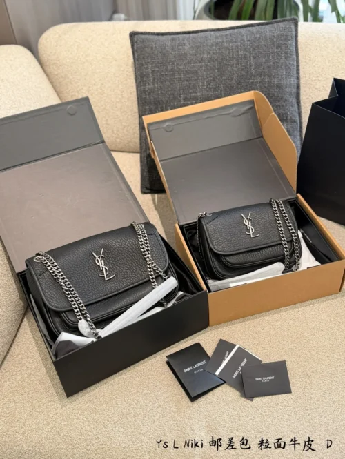 YSL Niki Black Chain Leather Messenger Bag
