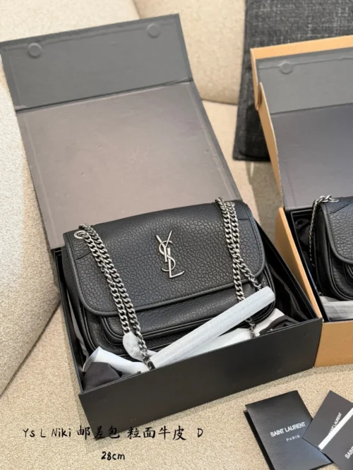 YSL Niki Black Chain Leather Messenger Bag
