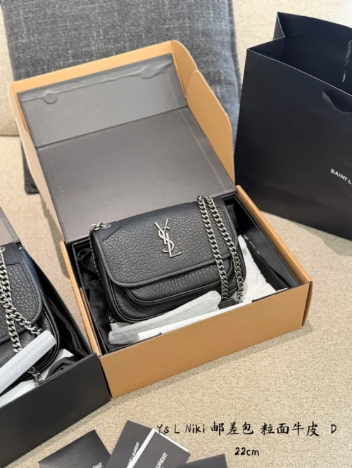 YSL Niki Black Chain Leather Messenger Bag
