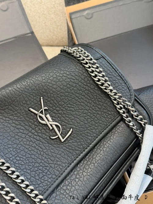 YSL Niki Black Chain Leather Messenger Bag
