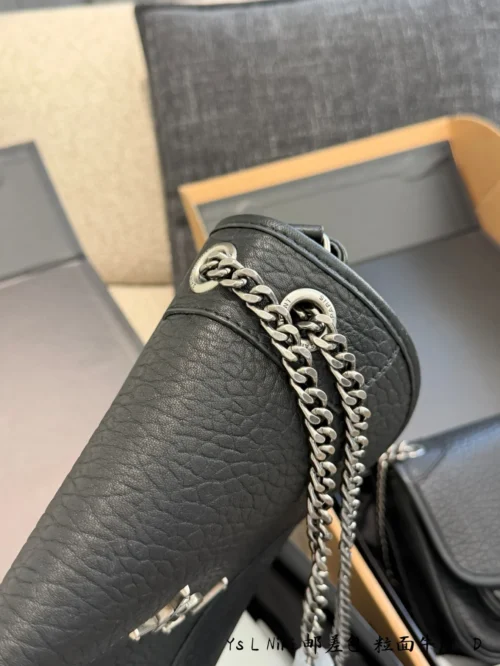 YSL Niki Black Chain Leather Messenger Bag