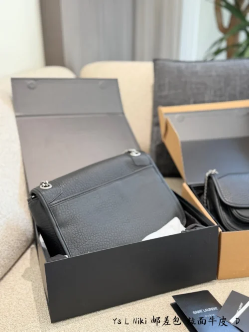 YSL Niki Black Chain Leather Messenger Bag