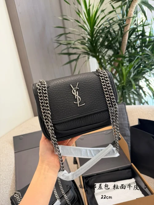 YSL Niki Black Chain Leather Messenger Bag
