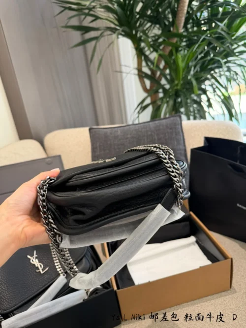 YSL Niki Black Chain Leather Messenger Bag