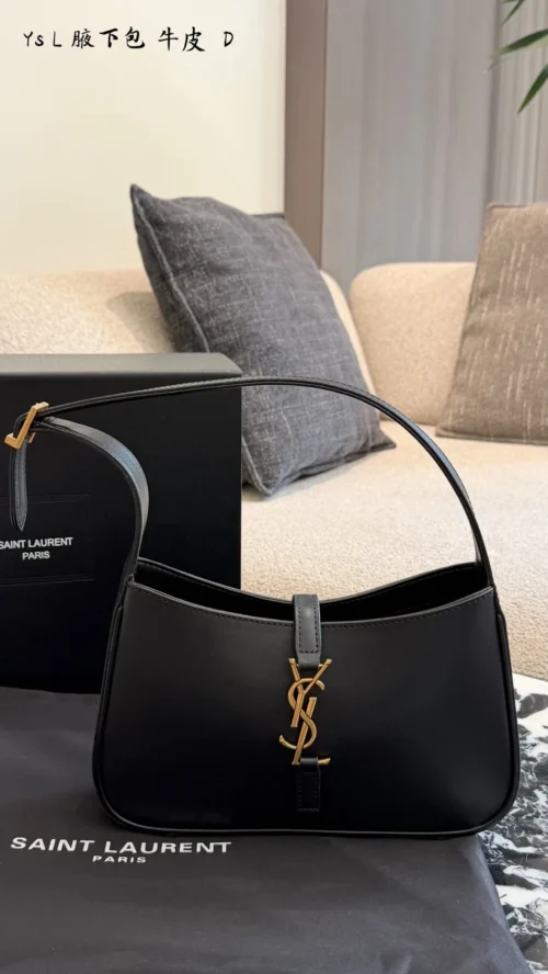 YSL Black Leather Hobo Bag